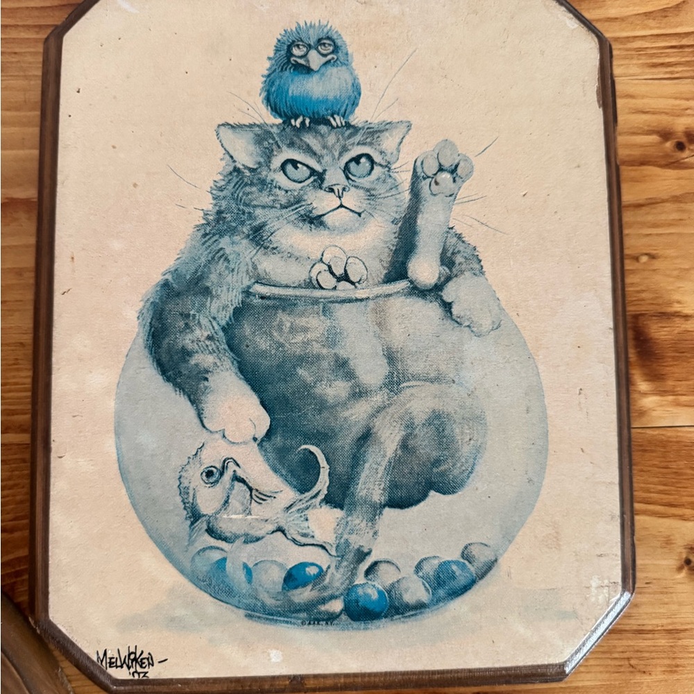 Cat Art Wall Decor Set - Blue and Brown - Picture 3 of 12